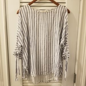 Umgee Cold Shoulder Tie Sleeve Blouse